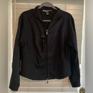 Jamie Sadock Women’s Black Mixed Direction Striped Golf Athletic Full Zip Jacket